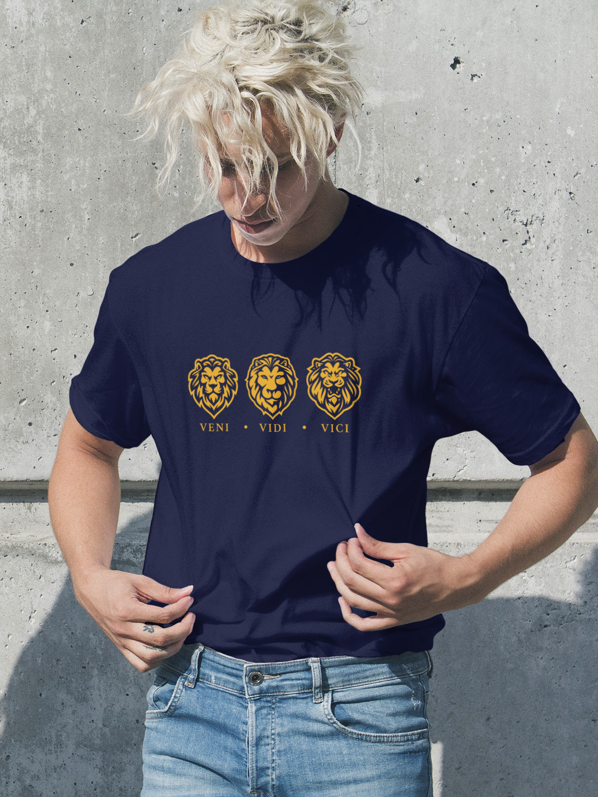 Navy Blue Premium Cotton Round Neck Half Sleeve Printed T-shirt